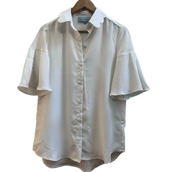 Tuckernuck Relaxed Semi Sheer Scallop Collar Button Blouse Size Medium - Picture 1 of 10
